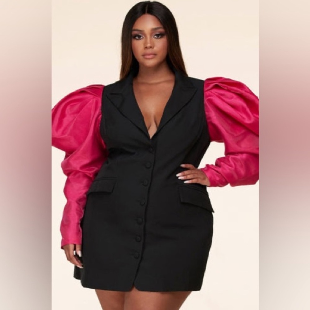 Black Dress with Pink Puff Sleeves